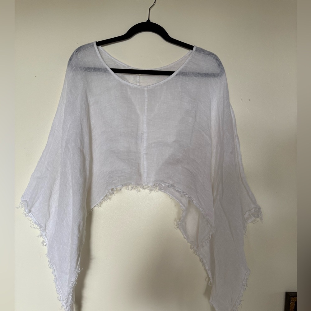 Eileen Fisher Cream Sheer Fringe Top